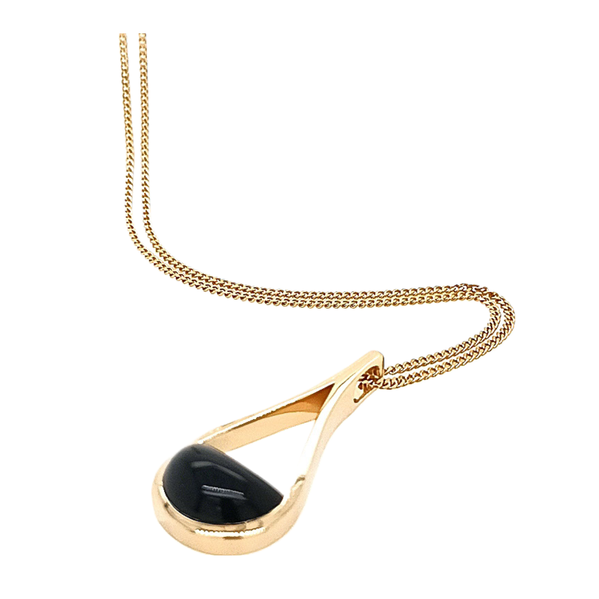 Silver Yellow Gold Plated Pear Shape and Onyx Pendant on Chain