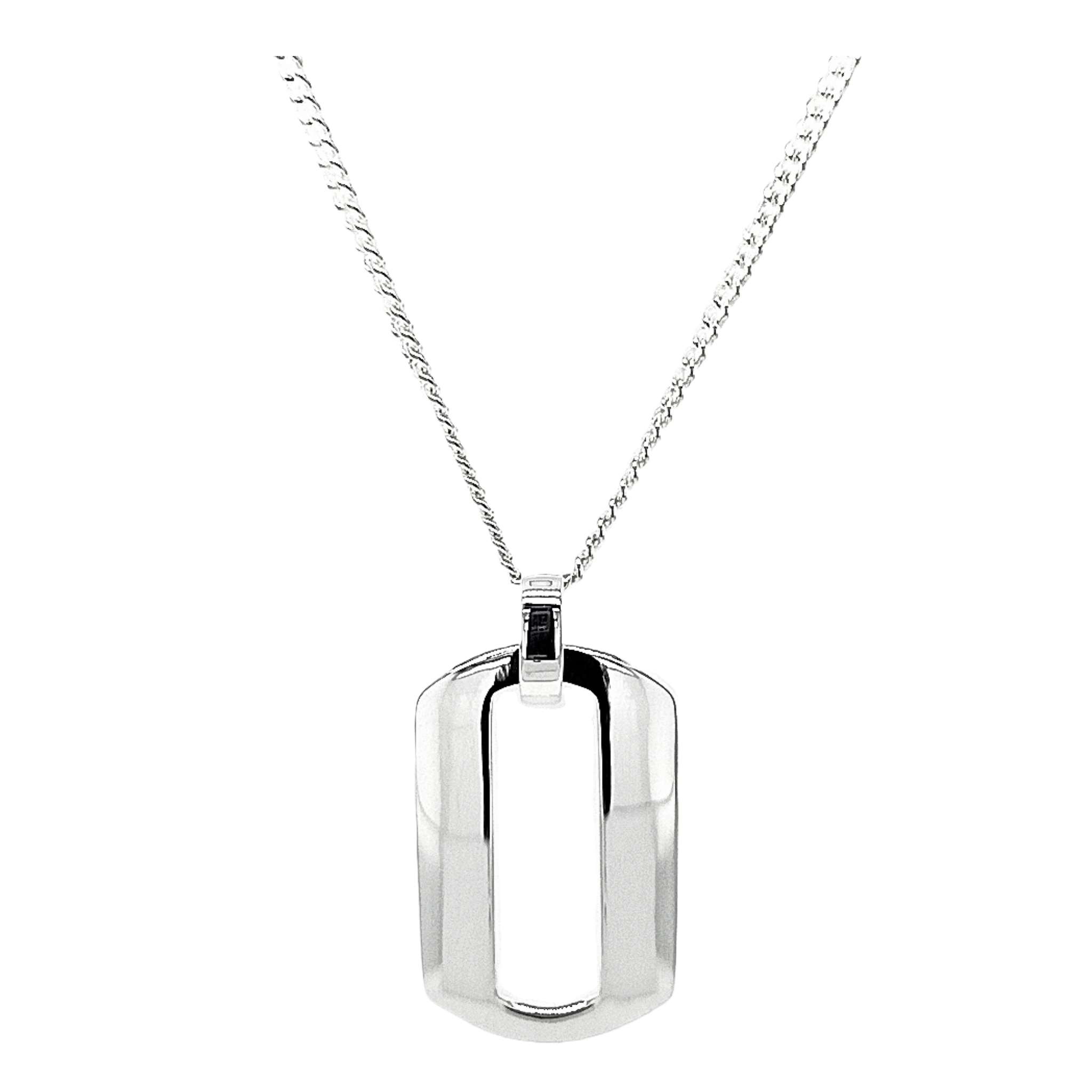 Silver Polished Open Rectangle ID Pendant on Chain