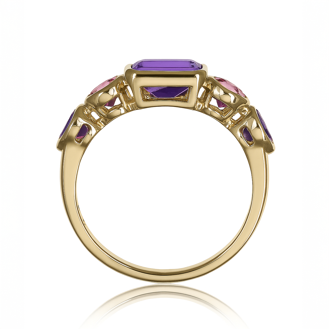 Gold Amethyst and Pink Tourmaline Gem Ring
