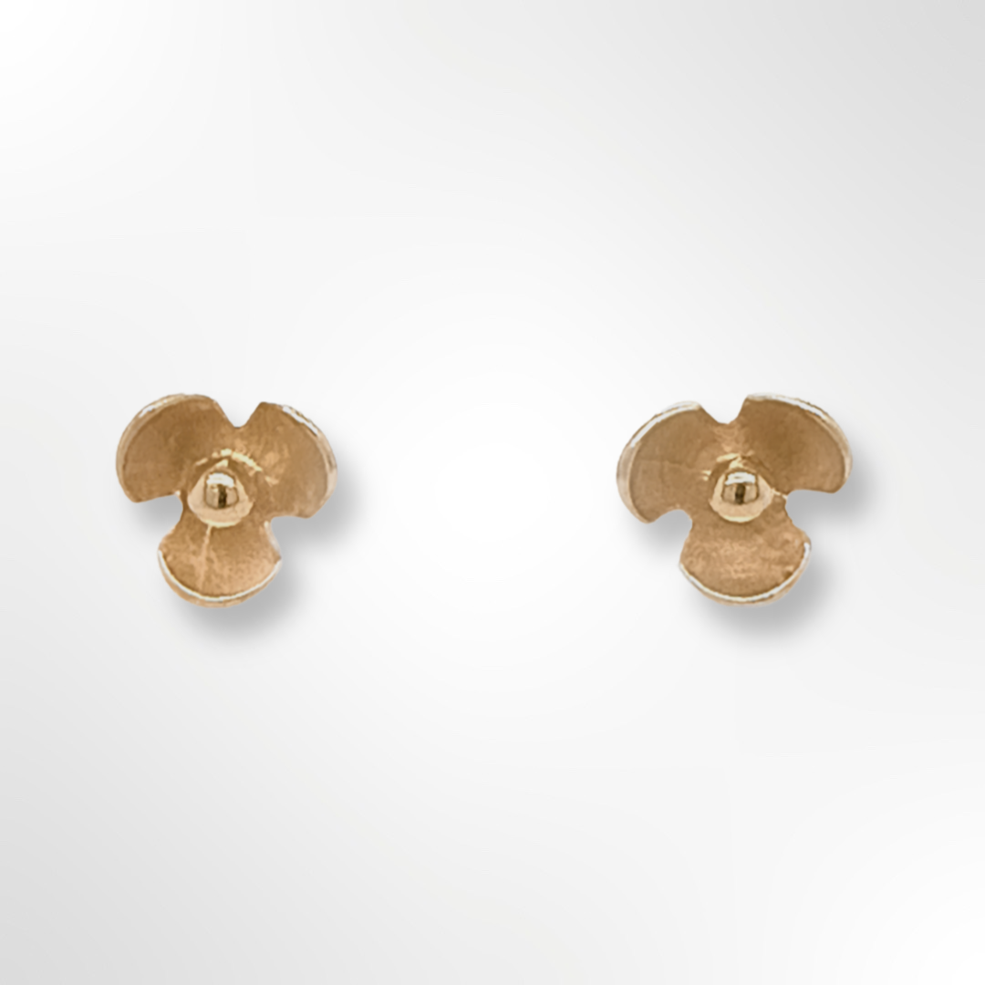 Silver Yellow Gold Plated 3 Petal Flower Stud Earrings