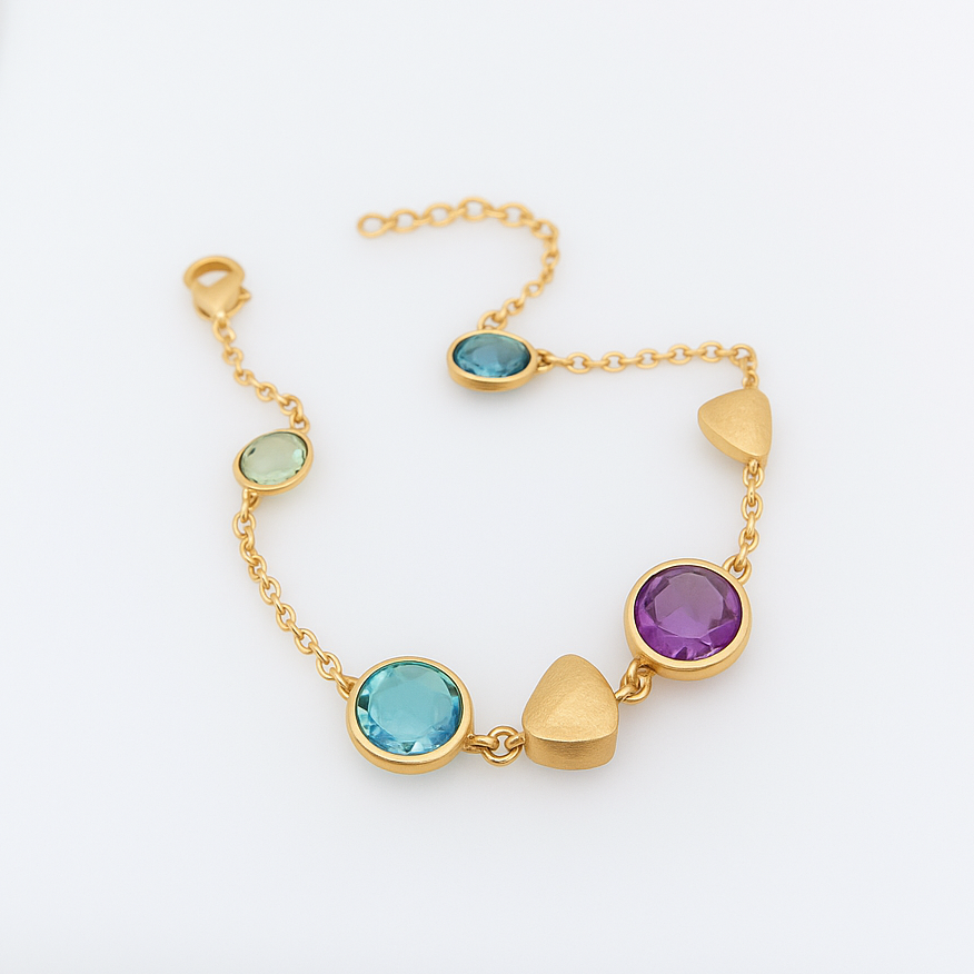 Gold Plated Silver Multi Colour Gem Bracelet