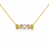 Gold necklace with colourful gemstones on a white background