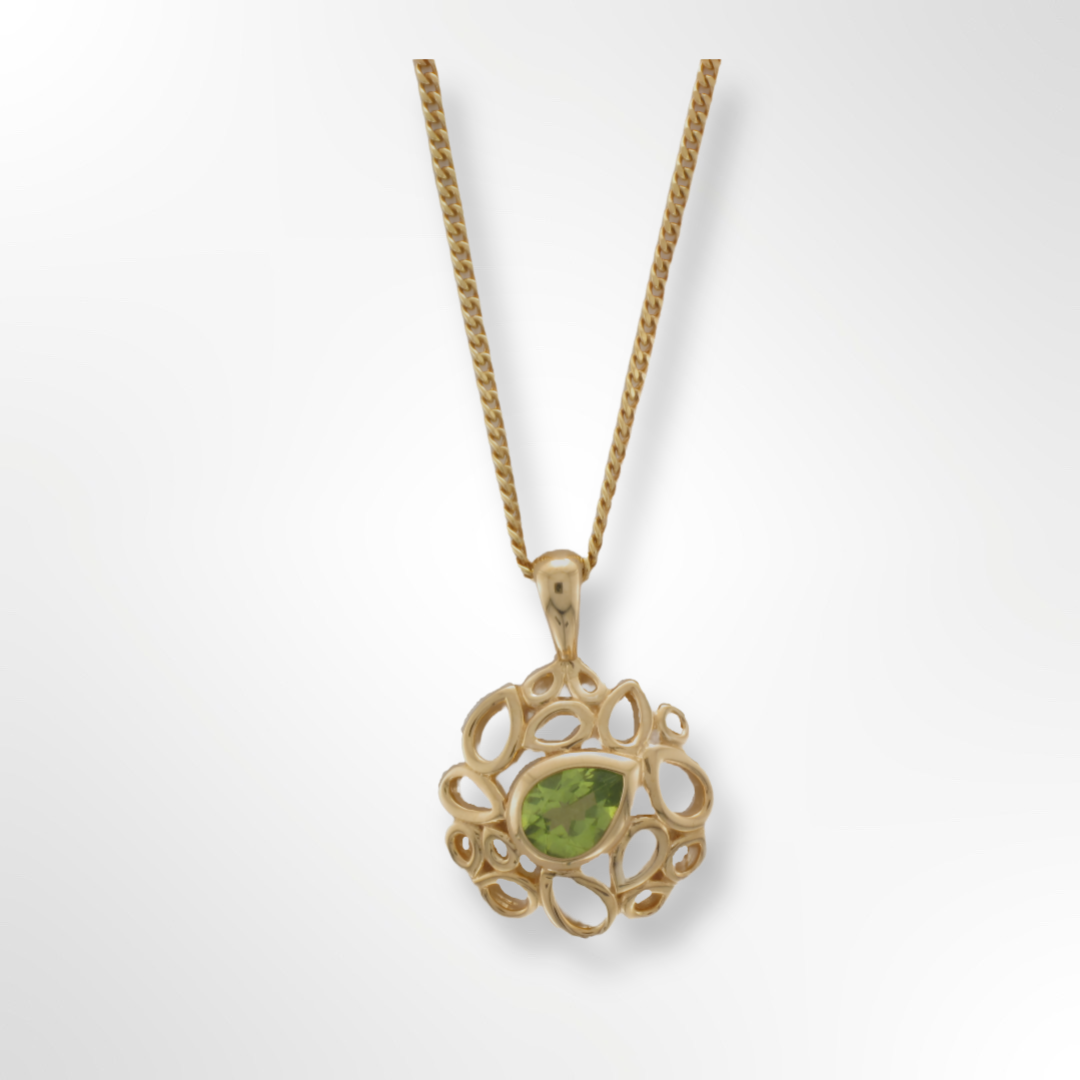 Silver Yellow Gold Plated with Pear Shape Peridot in Multi Pear Design Pendant on Chain