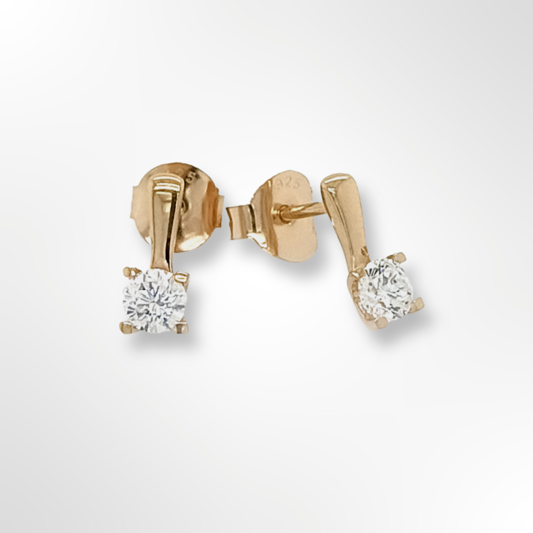 Silver Yellow Gold Plated CZ Stud Earrings