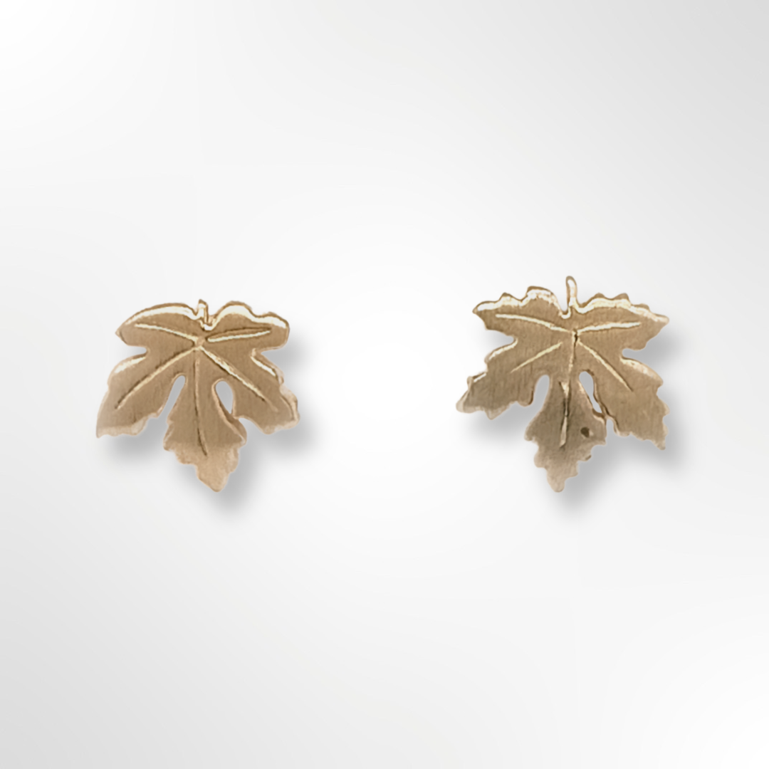 Silver Yellow Gold Plate Satin Finished Vine Leaf Stud Earrings