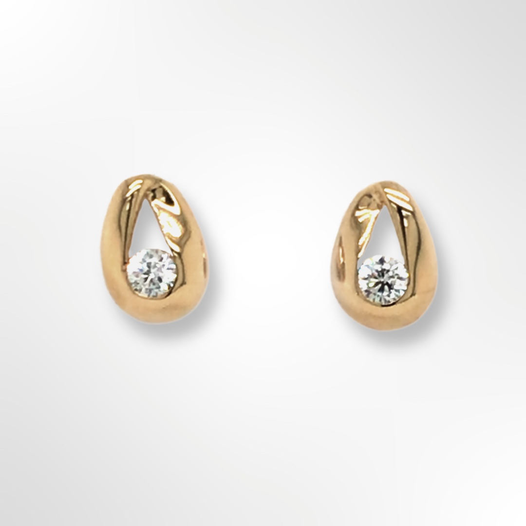 Silver Yellow Gold Plated with CZ Loop Stud Earrings