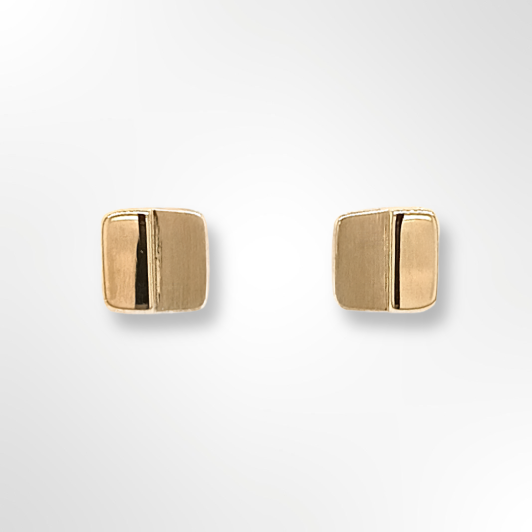 Silver Gold Plated Satin & Polish Square Stud Earrings