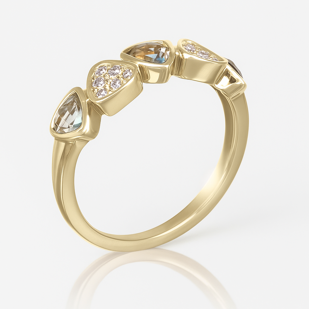 Gold Ring With Green Amethyst and Diamonds