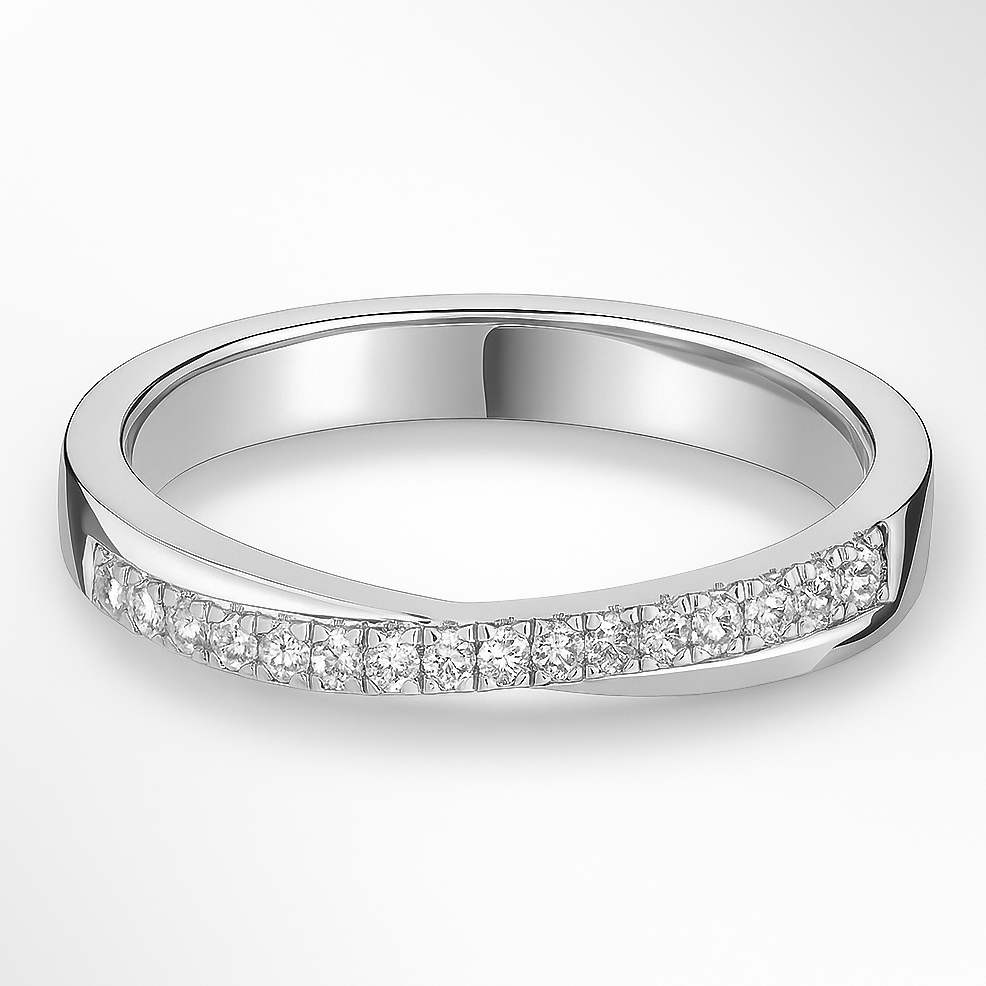 Platinum Shaped Crossover Diamond Wedding Ring on a White Background