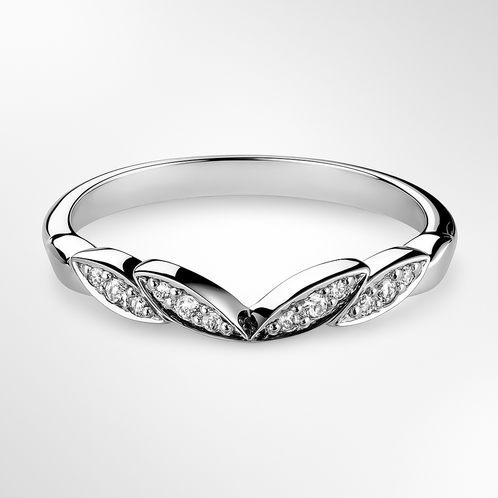 Platinum Floral Diamond Wedding Ring on a White Background