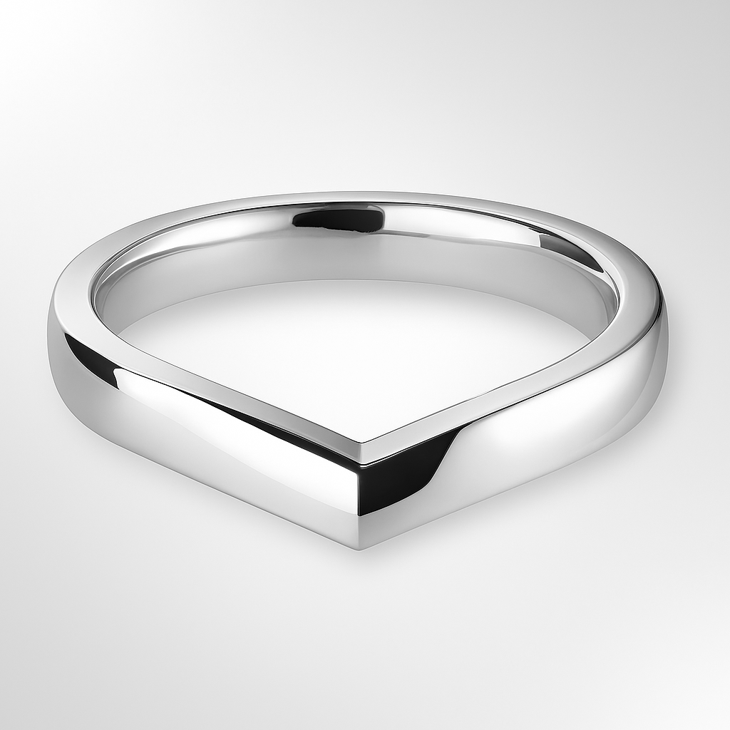 Platinum V Shaped Wedding Ring on a white background