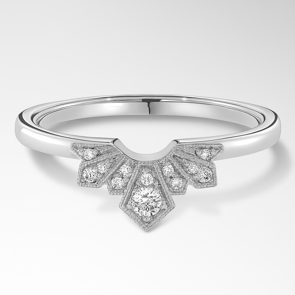 Platinum Art Deco Style Wedding Ring on a White Background