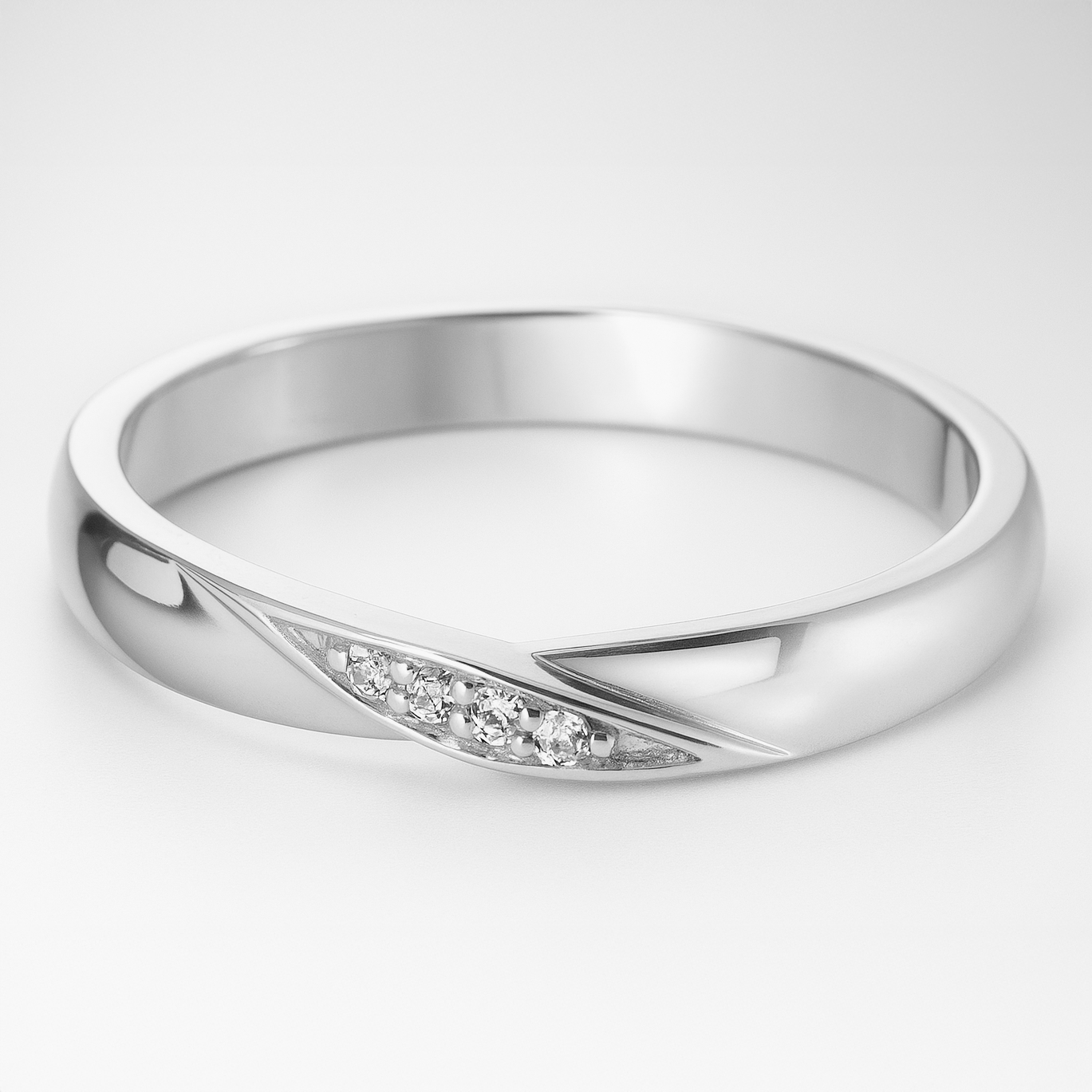 Platinum Wedding Ring with Diamond Accents on a White Background
