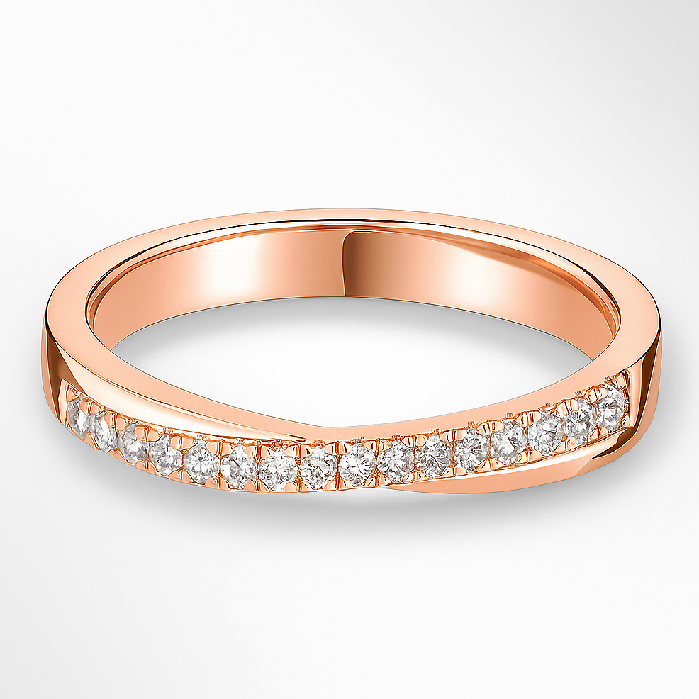 Rose Gold Shaped Crossover Diamond Wedding Ring on a White Background