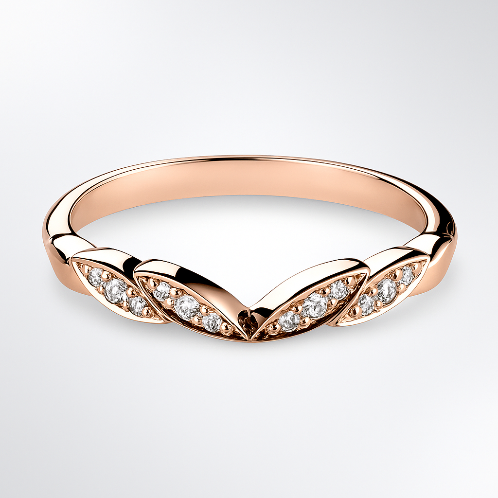 Rose Gold Floral Diamond Wedding Ring on a White Background