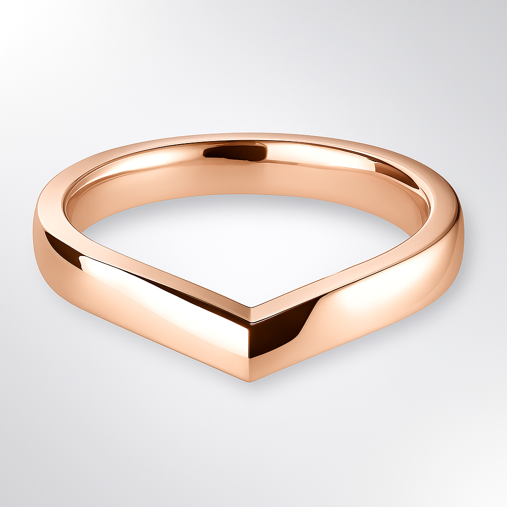 Rose Gold V Shaped Wedding Ring on a white background
