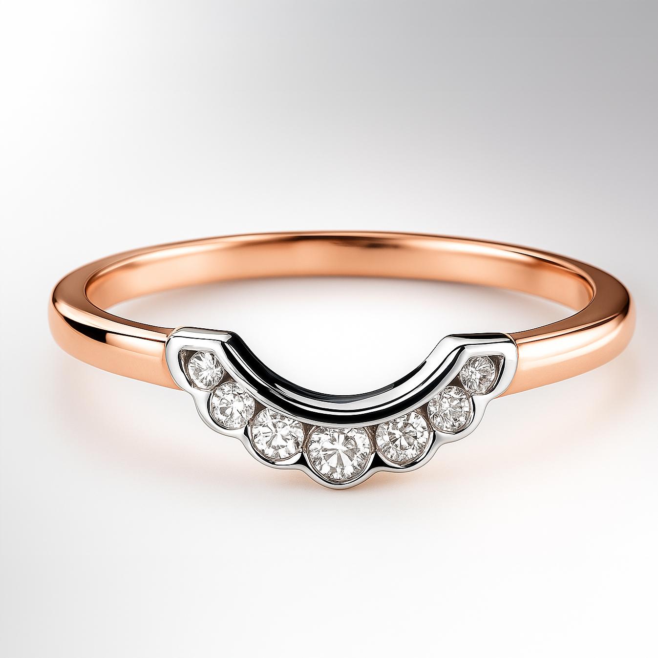 Rose and White Gold Shaped Wedding Ring on a White Background