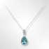 Silver Pear Shaped Blue Topaz and CZ Pendant on Chain