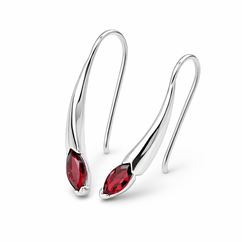 Silver Marquise Garnet Hook Drop Earrings