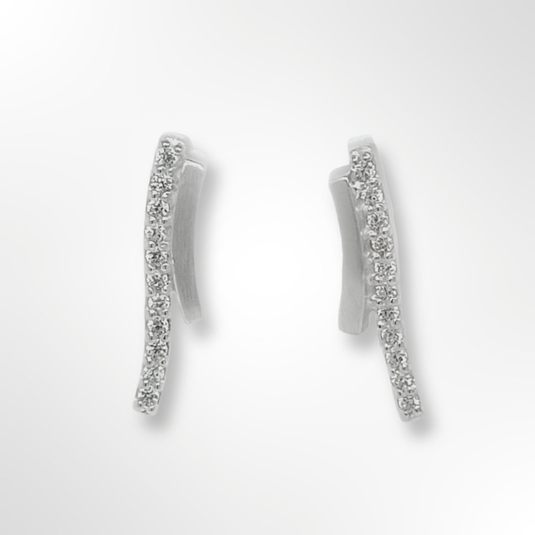 Silver CZ Double Curved Bars Drop Earrings