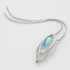 Silver necklace with a blue gemstone pendant on a white background