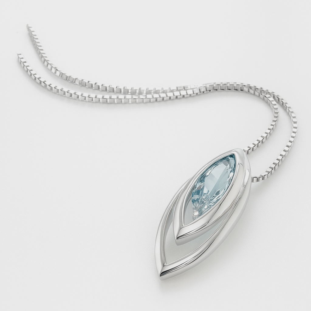 Silver Pendant Necklace with a blue stone on a white background