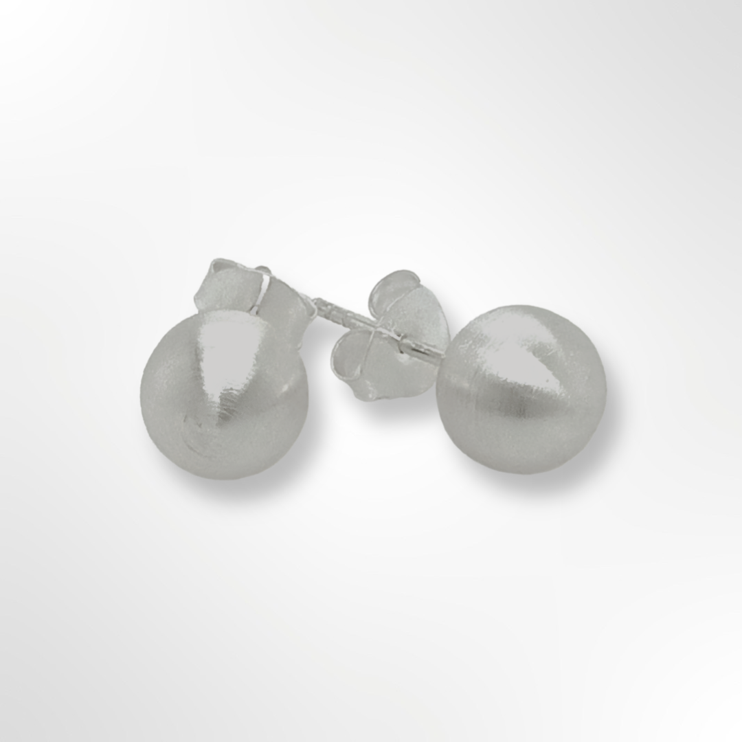 Silver Satin Ball Stud Earrings