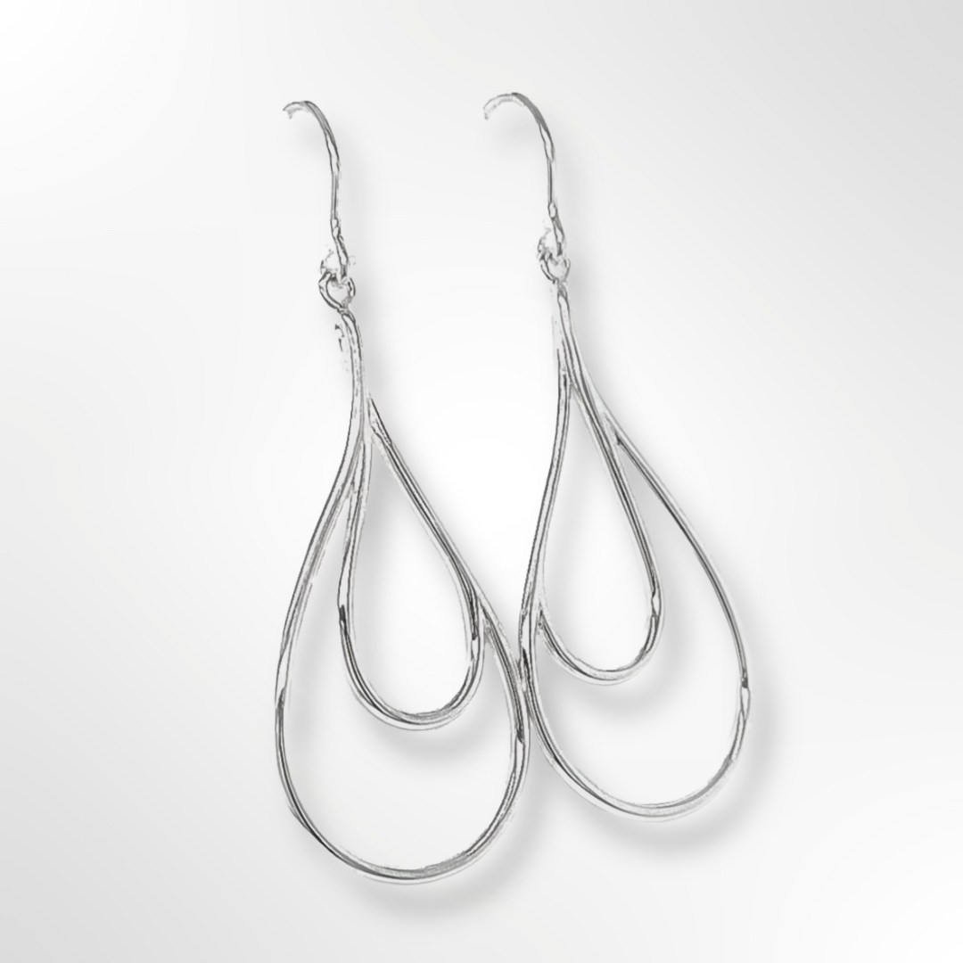 Silver Polished Wire Pear Shaped Dropped Earrings