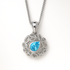 Silver pendant with a blue gemstone on a white background