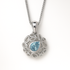 Silver pendant with a blue gemstone on a white background