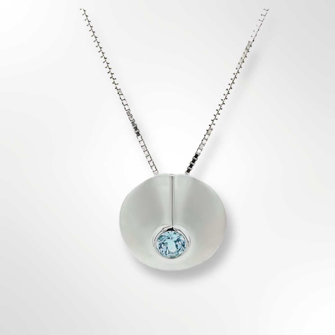 Silver Disco Blue Topaz Pendant & Chain