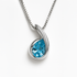 Silver necklace with a blue gemstone pendant on a white background