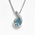 Silver pendant with a blue gemstone on a white background