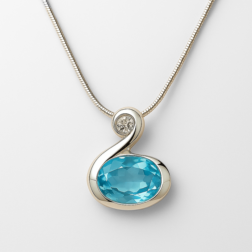 Silver Oceania Blue Topaz & CZ Pendant & Chain