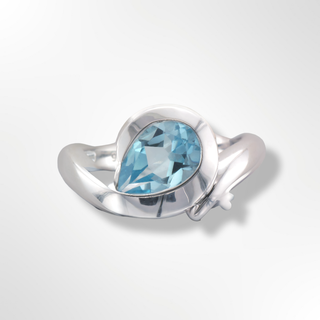 Silver Blue Topaz Comma  Ring
