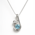 Silver pendant with a blue gemstone on a white background