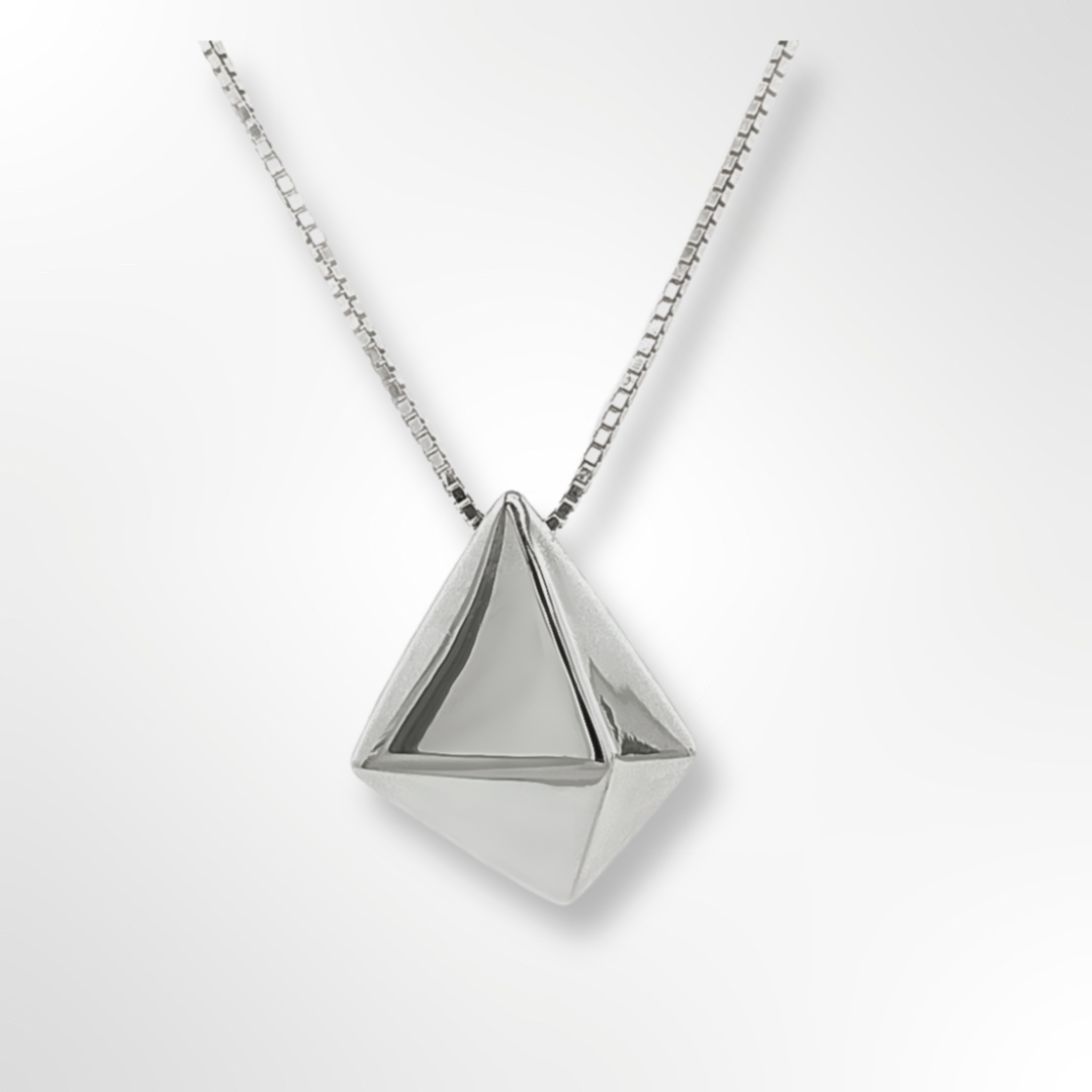Silver Polished Pyramid Pendant on Chain