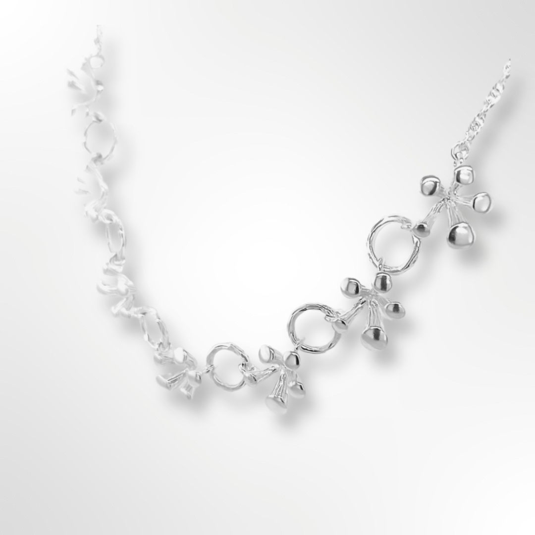 Silver Emerging Shoot and Ring Link Chain Necklace