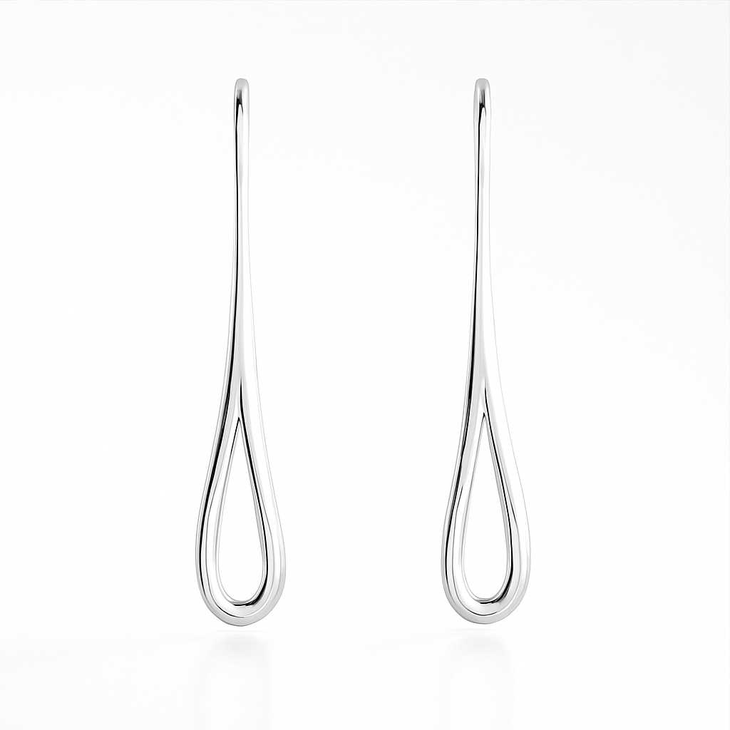 Pair of silver earrings on a white background
