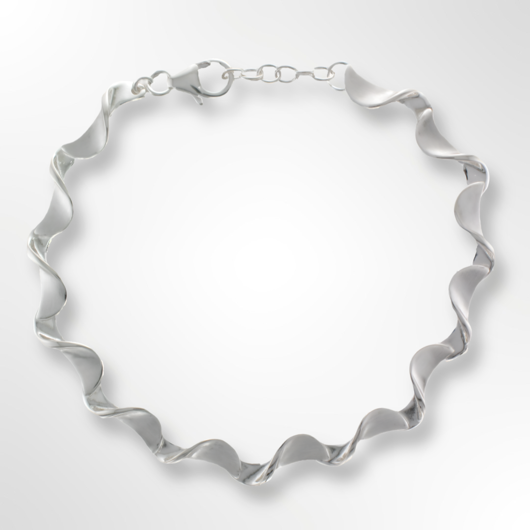 Silver Satin/Polished Wave Bracelet