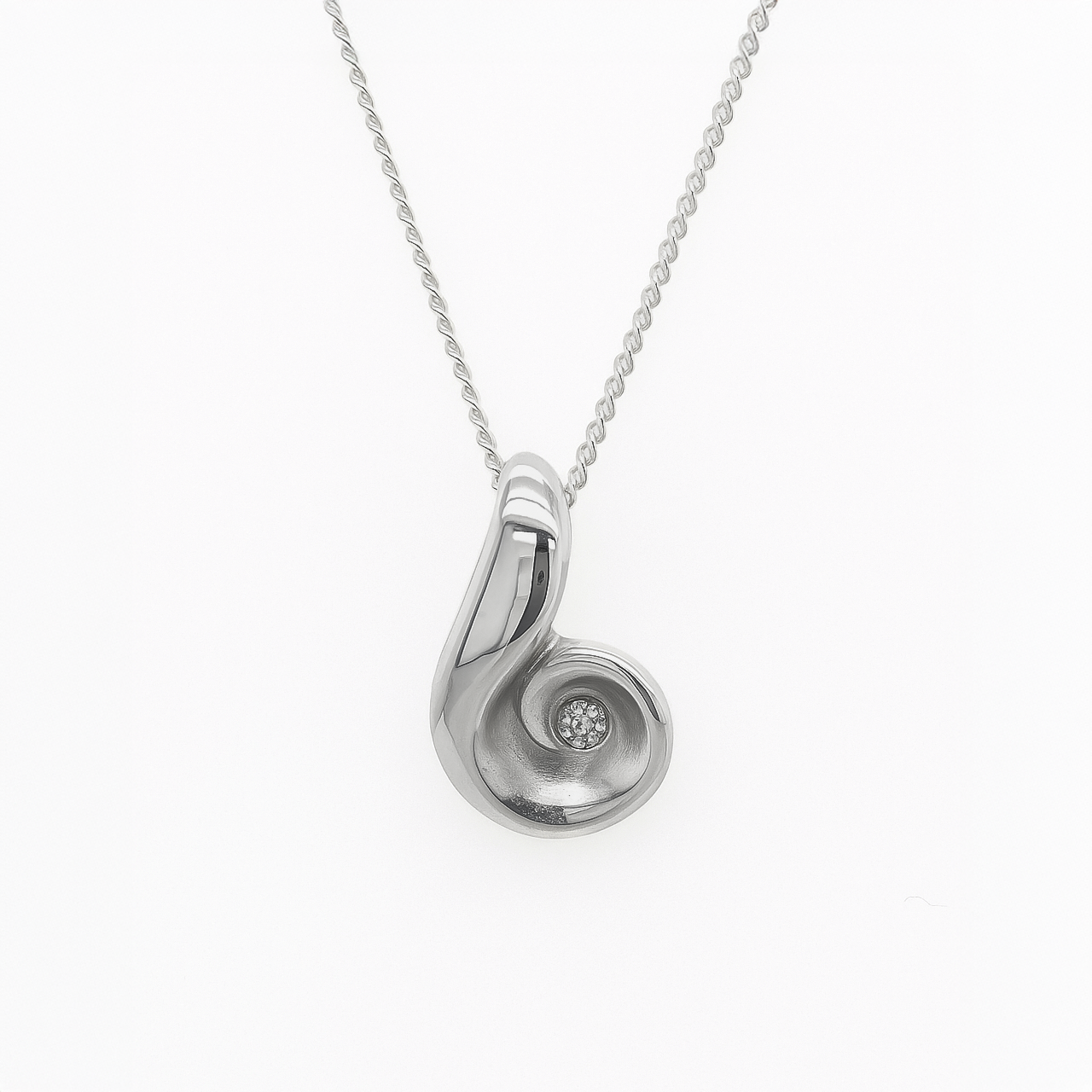 Silver Curl Diamond Necklace Pendant
