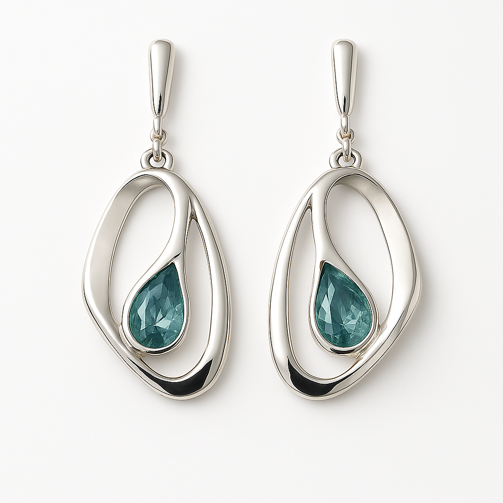 Silver Nouveau Blue Topaz Drop Earrings