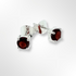 Silver Round Garnet 4 Claws Set Stud Earrings