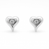 Heart-shaped silver earrings with a central gemstone on a white background