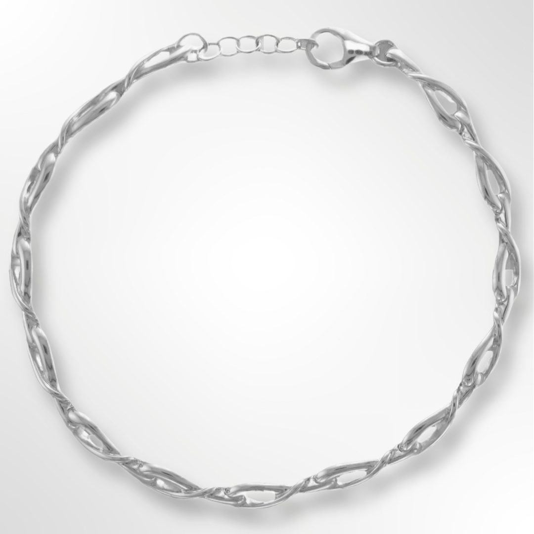 Silver Polished Fine Twist Loop Bracelet