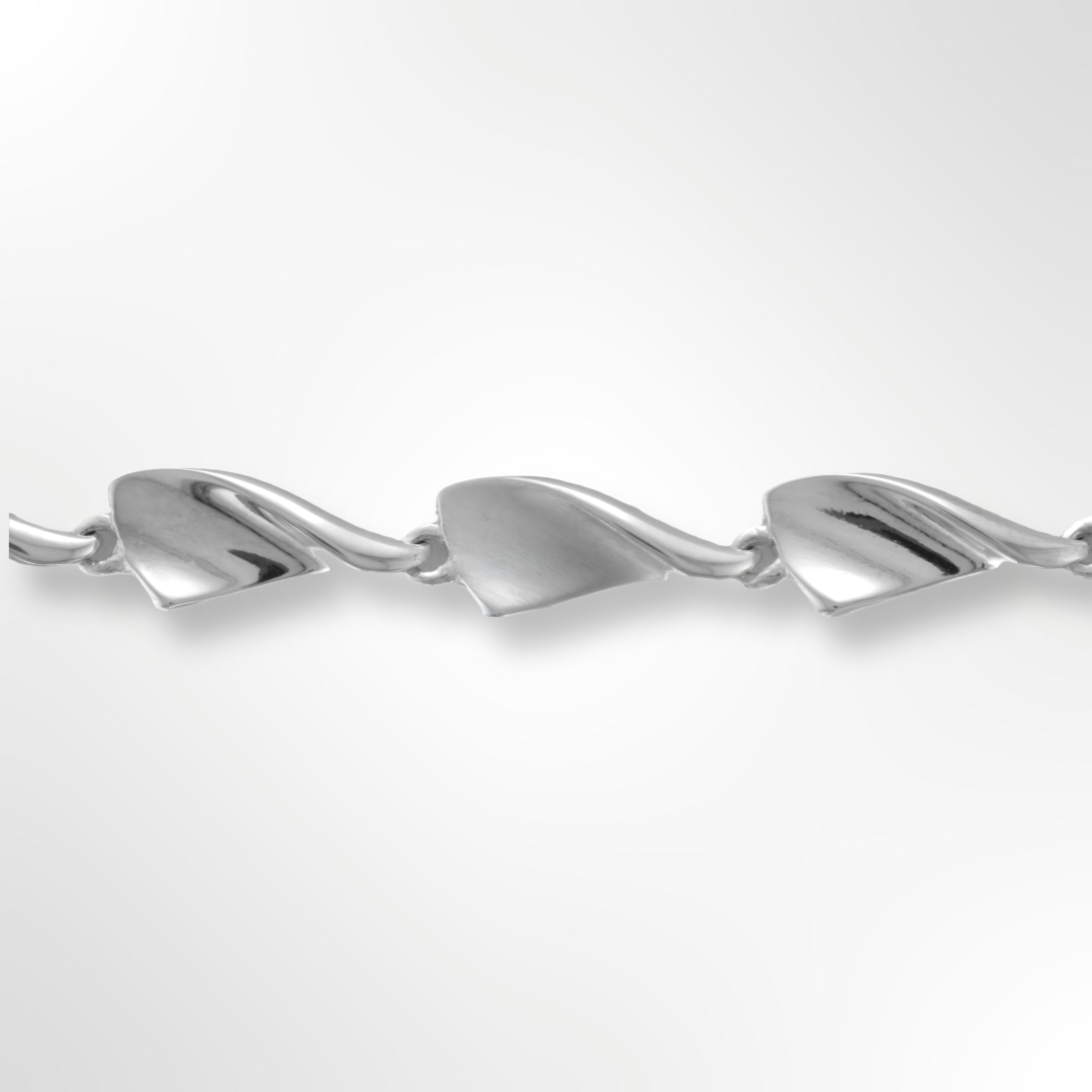 Silver Satin & Polish Curved Triangle Link Bracelet
