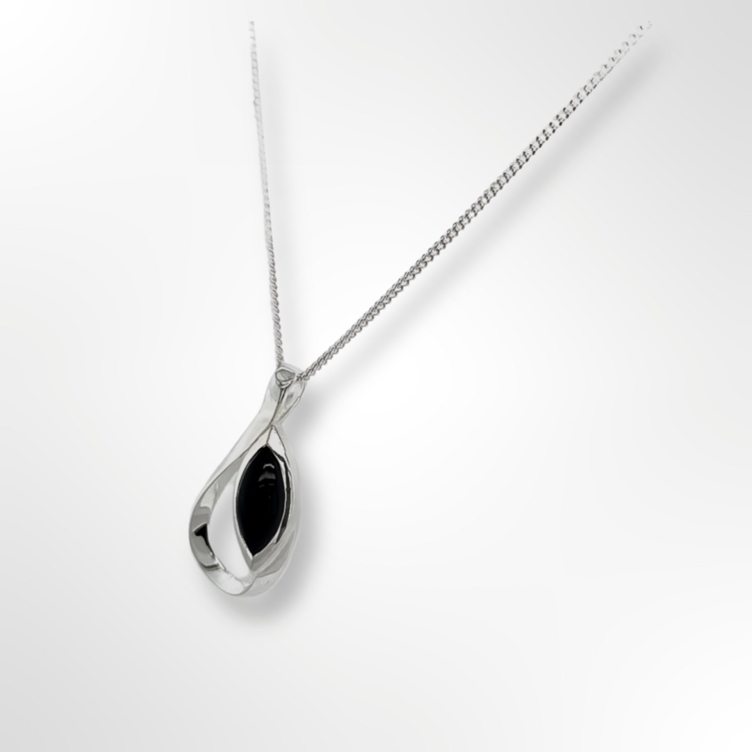 Silver Ashbee Onyx Pendant & Chain