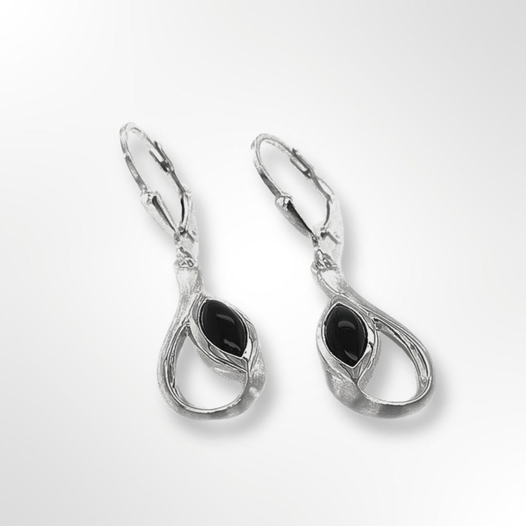 Silver and Black Onyx Loop Drop Earrings