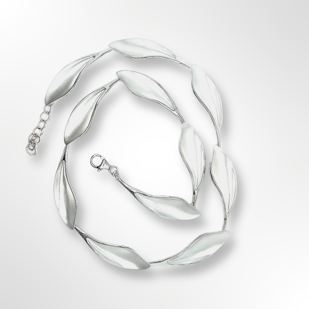 Sterling Silver Matt Concave Leaf Shaped Link Necklace