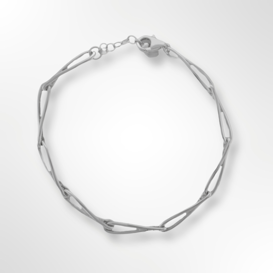 Silver Open Wire Stitch Shape Link Bracelet
